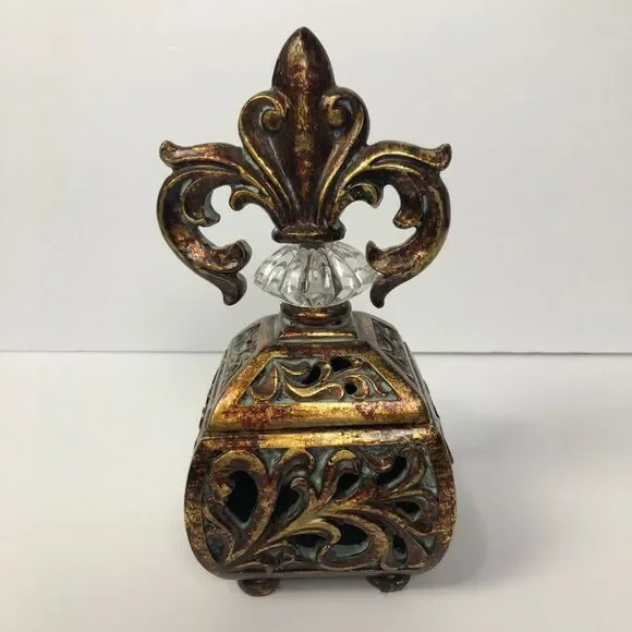 Fleur De Lis Small Trinket Box Clear Acrylic Accent Distressed Lidded - Picture 1 of 4